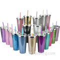 24 온스 대형 이중 레이어 플라스틱 음주 컵 밀짚 글라이 스터 플라스틱 컵